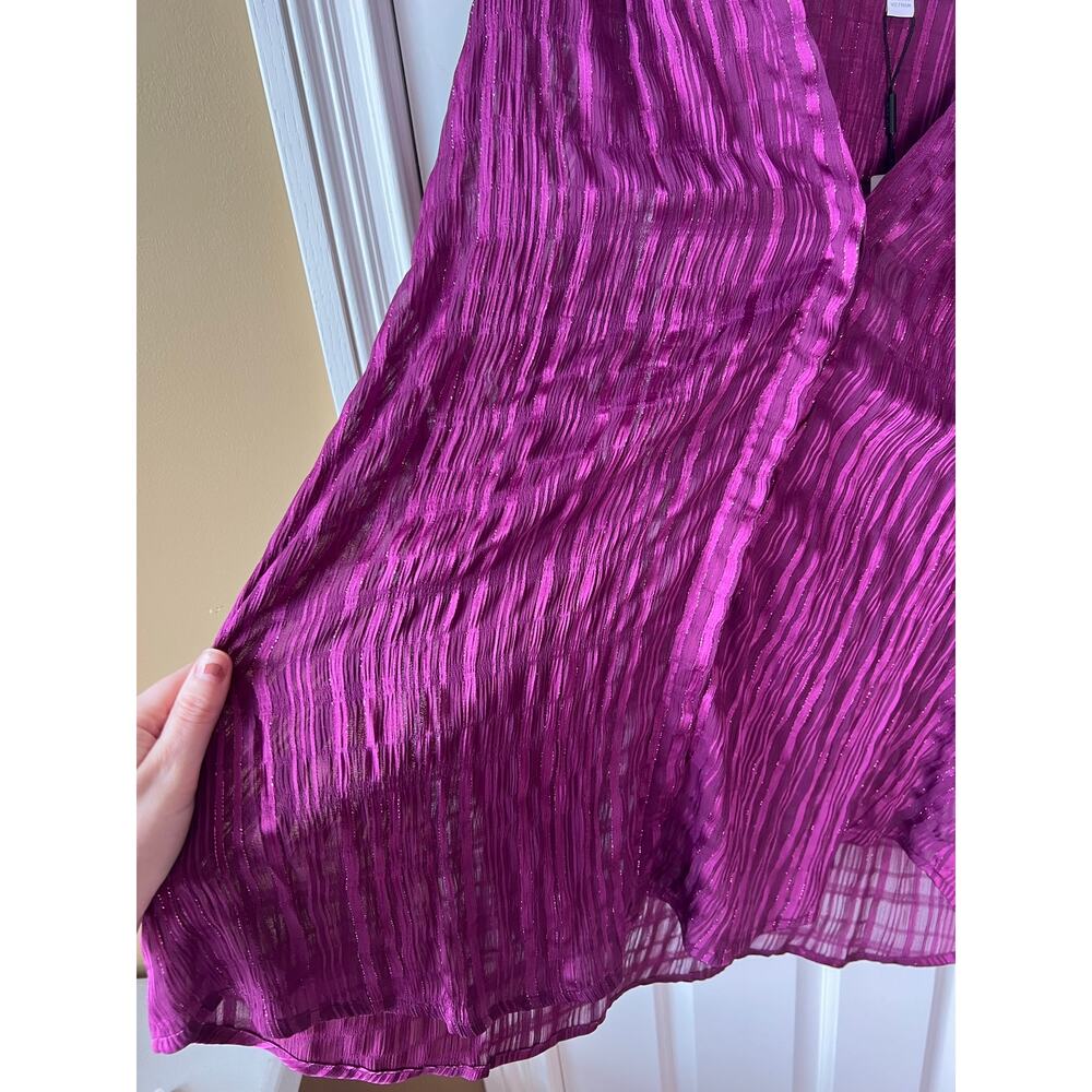 NEW Chico's Split Neck Crinkle Blouse Magenta Purple Shimmer Long Sleeve Sz 16 - Picture 6 of 16